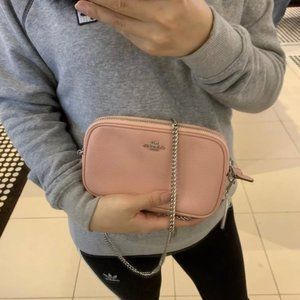 Coach F72490 Pebble Leather Crossbody Pouch Petal Pink